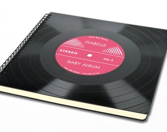 Álbum de bebé rosa personalizable | Regalo de bautismo hecho con discos de vinilo | Diario | Regalo de nacimiento | Regalo de baby shower | regalo de bautismo