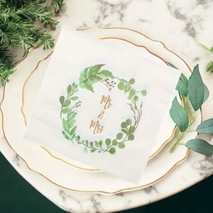 20 Mr and Mrs Wedding Paper Napkins, Wedding Reception Tableware, Eucalyptus Botanical Wedding Decor Theme, Green Wedding, Hen Party Napkins