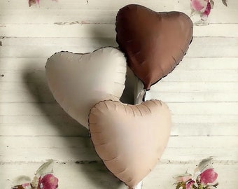 18" Heart Shape Foil Balloons Cream Caramel Chocolate for Birthday Party, Teddy Bear Baby Shower, Wedding Balloons, Neutral Colours