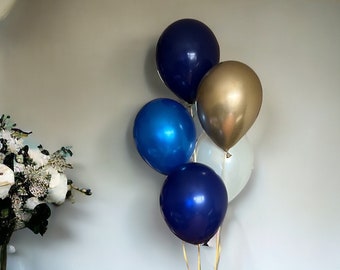 Blue and Gold 11 Inch Balloons for Weddings, Birthday Party Decorations For Men, Graduation or Prom Decor, Baby Shower, Party Supplies