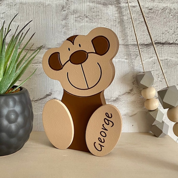 Personalised Monkey Shelf Decoration, Jungle Nursery Decor, Childrens Bedroom Accessories, Jungle Kids Room, Safari Nursery,  Playroom Decor