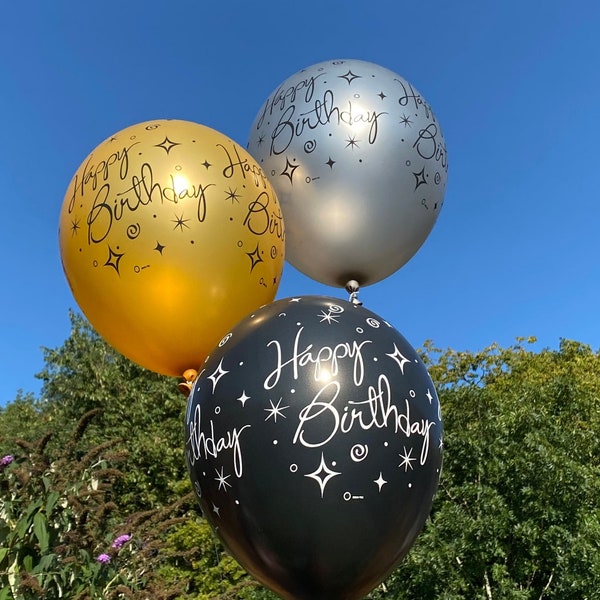 Happy Birthday Balloons in Gold Silver and Black, Birthday Decorations For Men, Party Balloons, Party Decorations, Balloon Set, Bouquet