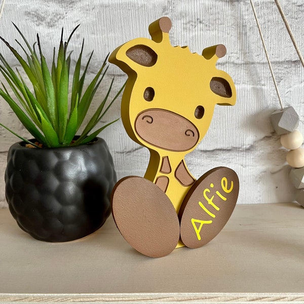 Gepersonaliseerde giraffe cadeau voor baby of kind, safari kwekerij, jungle kinderkamer decor, jungle thema slaapkamer, safari baby shower cadeau, speelkamer