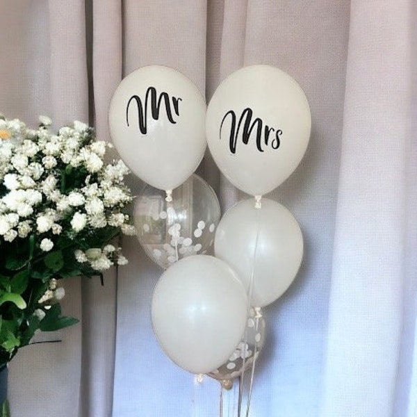 6 Hochzeit Ballons, Mr und Mr, Mrs und Mrs, Mr und Mrs Ballon Bundle, Konfetti Ballons, Tischdekoration, Dekorationen, Photo Prop
