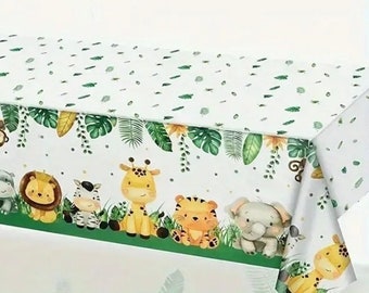 Safari Jungle Birthday Party Tablecloth, Birthday Table Cover, First Birthday Decorations, Party Supplies, Cake Smash Decor, Two Wild One