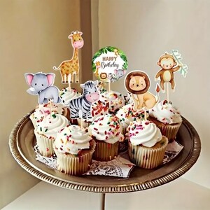 Tier Cupcake Topper Set – 25 Stück, Dschungel-Motiv, Für Geburtstag & Party