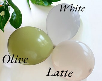 5 Inch Mini Balloons Olive Green, White & Latte, Balloon Mosaic Filler, Wedding Decorations, Baby Shower Boxes, Birthday Party Balloons