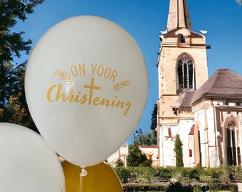 Christening Balloons, White and Gold Decorations for Christening Party, New Baby Girl or New Baby Boy, Table Decor, On Your Christening