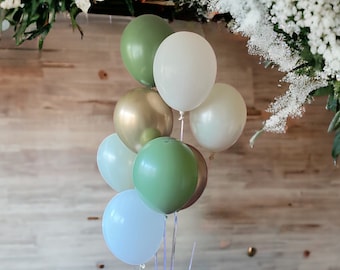 11 Inch Eucalyptus Green, Gold, White and Ivory Cream Balloons for Wedding Decoration, Baby Shower Decor, Sage Green Birthday Balloons