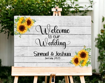 A2 Personalised Wedding Welcome Sign, Sunflower Wedding Decor, Wedding Reception Decoration, Wedding Signage, Wedding Boards, Rustic Wedding