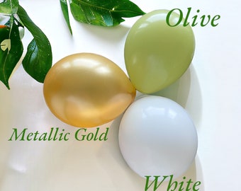 Mini Balloons Olive, White, Metallic Gold, Balloon Mosaic Filler, 5 Inch Balloons, Wedding Decorations, Baby Shower Boxes, Party, Green