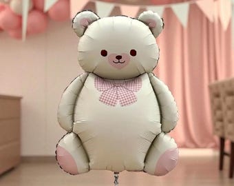Giant Cream Teddy Bear Balloon for Baby Shower, Babys First Birthday Party or Christenings, 65cm x 89cm, Photo Prop, Cake Smash, Beary First