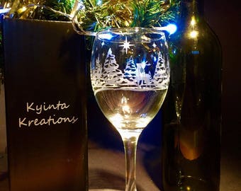 Christmas Wine Glass, Wine Glass, Wine Glasses, Christmas Gift, Etched Wine Glass, Etched Glasses, Wine Lover Gift, Christmas Glassware