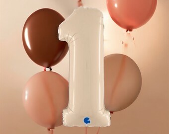 Giant Helium Number Balloon Decoration for Birthday Party, Kids Party Decorations, Cream Neutral Nude Colour, 2 Sizes, Foil Age Balloons