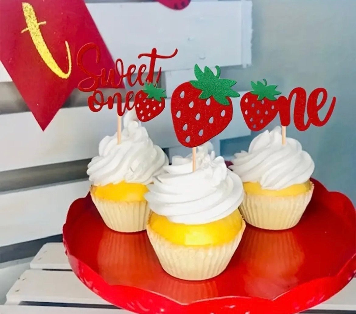 First Birthday Glitter Cupcake Toppers, Sweet One Birthday Party ...
