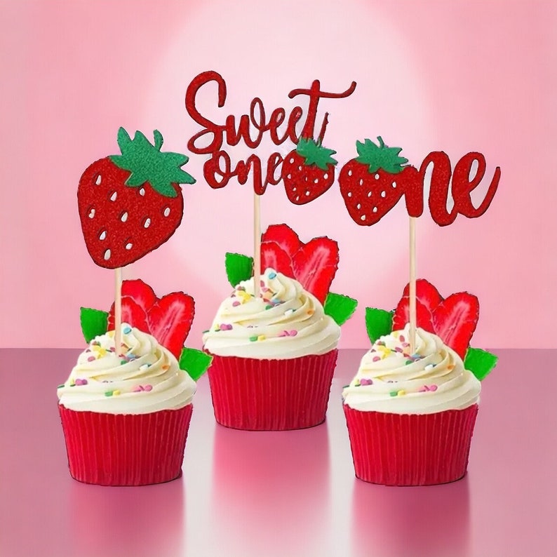 First Birthday Glitter Cupcake Toppers, Sweet One Birthday Party ...