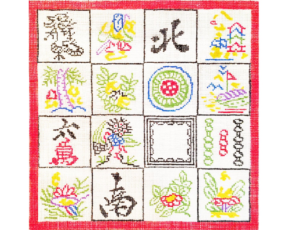 MAH JONGG Tiles Hand Stitchpainted Needlepoint Canvas Etsy