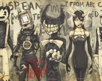 Bendy And The Ink Machine Set of 5 Alice Bendy Boris Sammy Norman Poster Print By Chris Oz Fulton