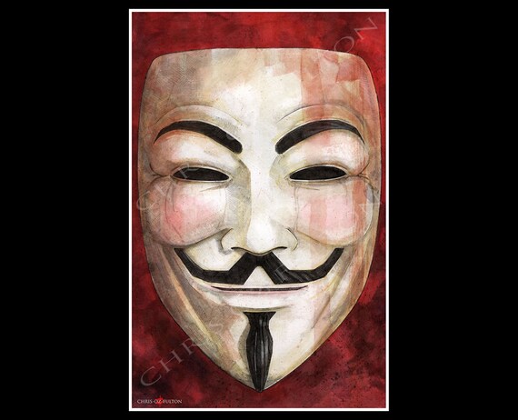 T-Shirt Uomo V Per Vendetta - Maschera Guy Fawkes - Linea Classic 100% Cotone 185 G/mq - Stampa Artigianale Ecologica
