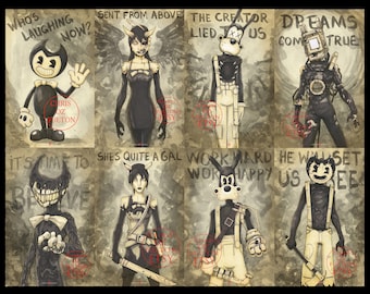 Bendy And The Ink Machine Set of 8 Alice Bendy Boris Sammy Norman Poster Art Print By Chris Oz Fulton