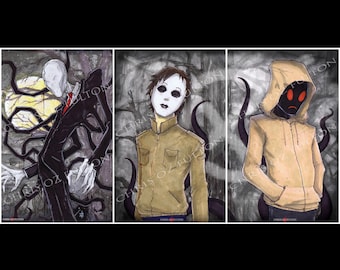 Slenderman hoodie Masky Creepypasta poster print set van 3 door kunstenaar Chris Oz Fulton Etsy Nederland