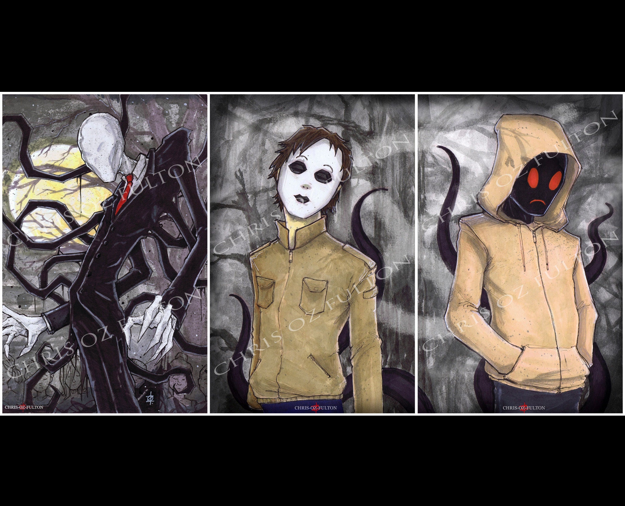 Slenderman Hoodie Masky Creepypasta Poster Print Set of 3 by