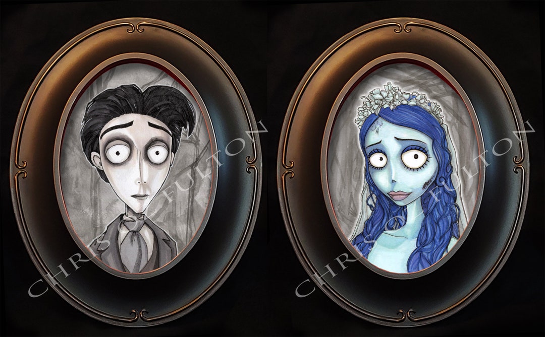 Corpse Bride Victor and Emily Framed Art Print Set of Two by Artist