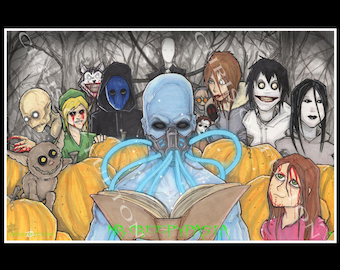 Póster impreso de Mr. Creepypasta y sus amigos