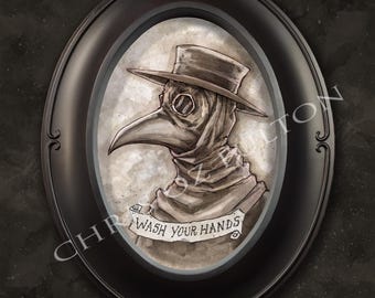 Plague Doctor Wash Your Hands Framed Art Print By Chris Oz Fulton Signed