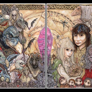 Póster impreso de 2 piezas de 11 x 17 Gelflings y Skeksis de El cristal oscuro Chris Oz Fulton