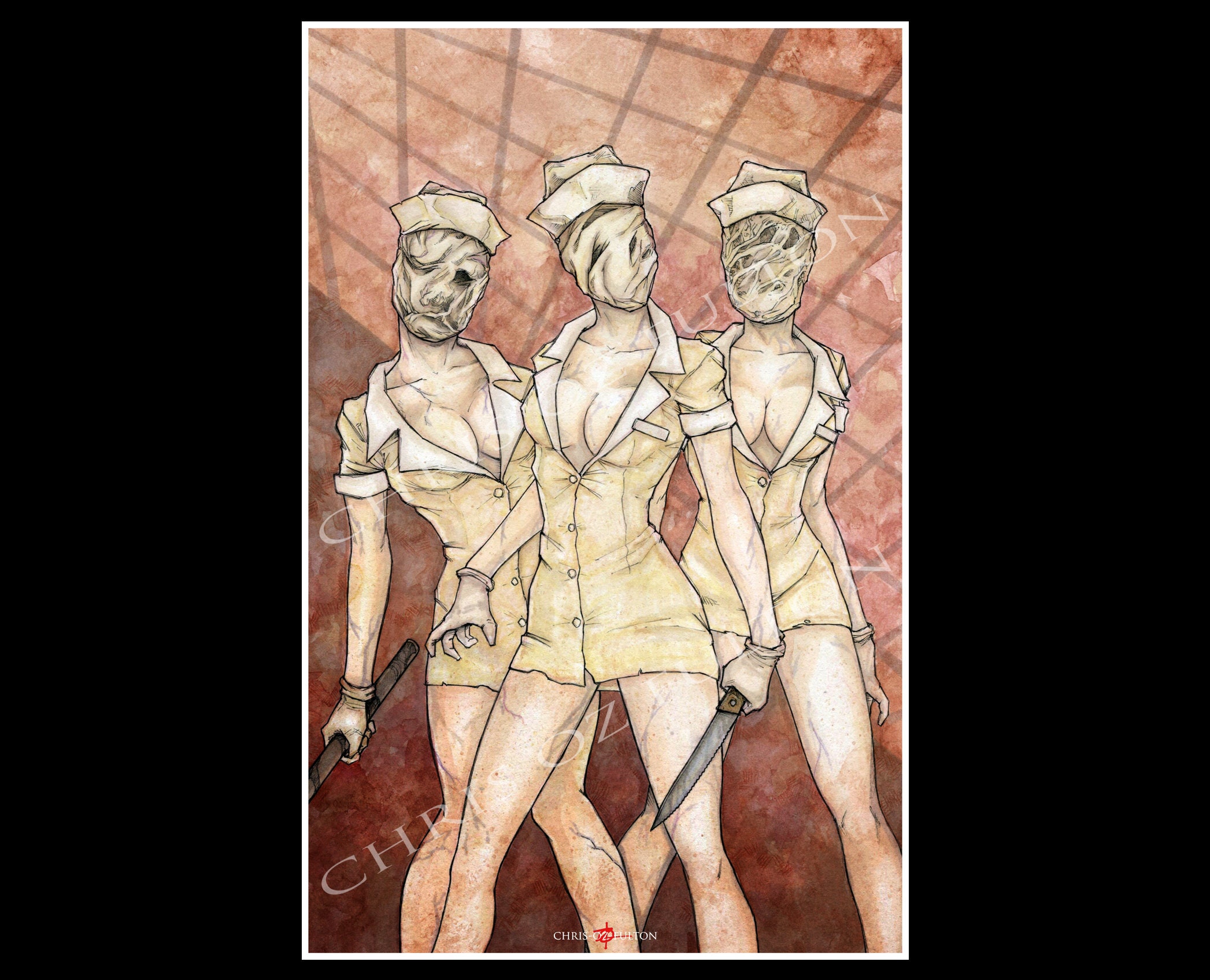 Silent Hill Nurses Video Game Poster Print Unterzeichneter Künstler Chris Oz Fulton