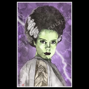 Bride Of Frankenstein Horror Movie Poster Wall Art Print Signed by Artist Chris Oz Fulton