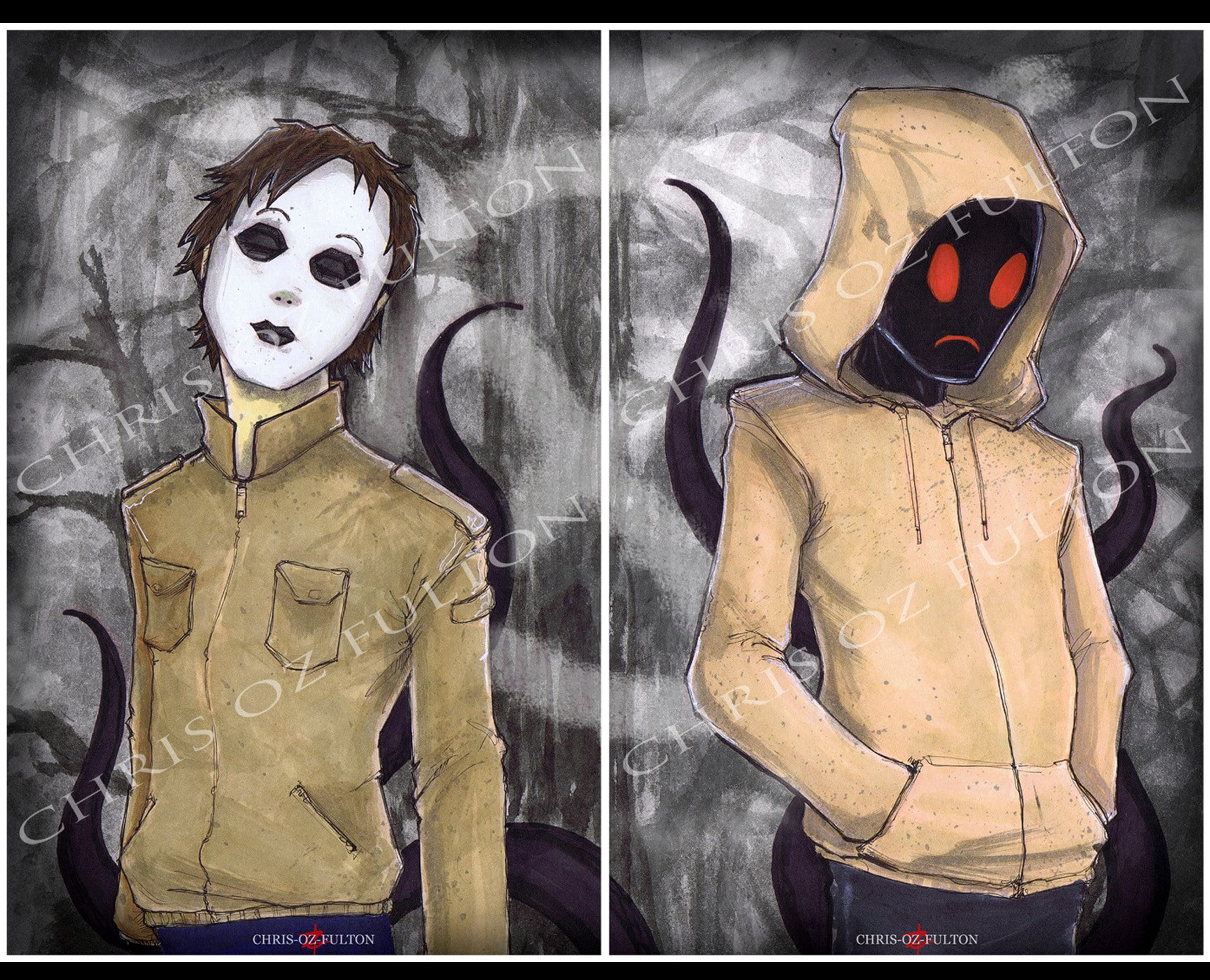 Hoodie Masky Proxies Creepypasta Poster Print Set of 2 by Artist Chris Oz  Fulton 