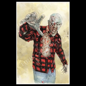Poster del film horror &quot;L&#39;alba dei morti viventi&quot; con camicia a quadri rossa e zombi, 11x17 cm, stampa artistica da parete, Chris Oz Fulton