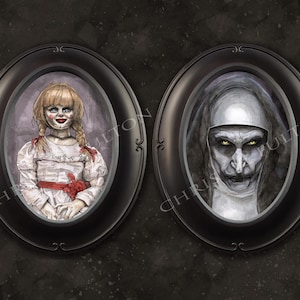 Annabelle Doll and Valak The Nun Horror Movie Framed Art Print Set of 2 By Chris Oz Fulton Signed