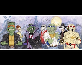 TMNT Ninja Turtles Universal Monsters 10.5x25 Póster Impresión por el artista Chris Oz Fulton