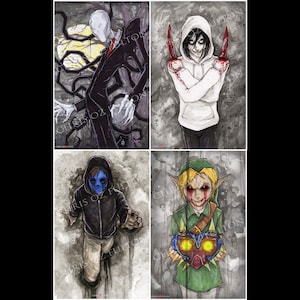 Creepypasta Art Print Set Of 4 Slenderman Jeff Jack Ben By Artist Chris Oz Fulton Signed