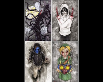 Creepypasta Art Print Set Of 4 Slenderman Jeff Jack Ben By Artist Chris Oz Fulton Signed