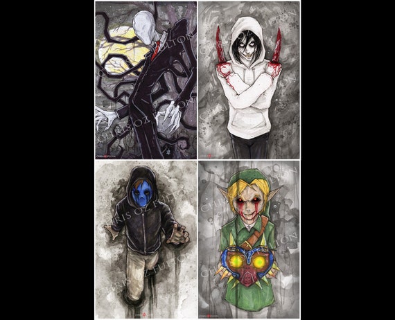 Creepypasta Art Print Set Of 4 Slenderman Jeff Jack Ben By 