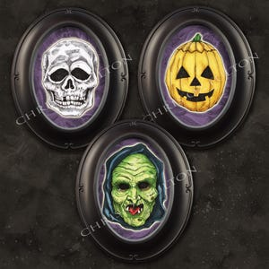Halloween Drei Silber Kleeblatt Gerahmter Kunstdruck 3er Set Von Chris Oz Fulton Signiert