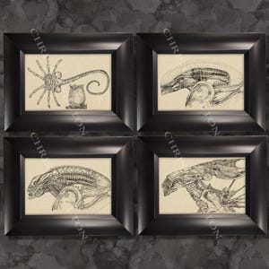Xenomorph Alien Evolution Profile Framed Art Print Set By Chris Oz Fulton Signed