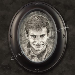 Film d&#39;horreur Psycho Norman Bates House, impression d&#39;art encadrée, lot de 2 par Chris Oz Fulton, signé