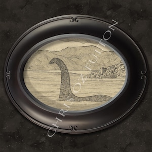 Loch Ness Monster Scotland Cryptid ingelijste kunstdruk door Chris Oz Fulton Gesigneerd