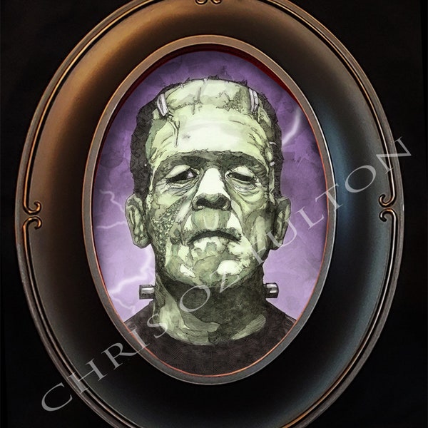 Frankenstein's Monster Horror Movie Framed Art Print By Chris Oz Fulton Signed