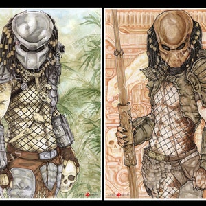 Predator Jungle Hunter and City Hunter  Yautja Poster Art Print Set of 2 Artist Chris Oz Fulton