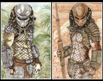Póster de Yautja: Predator Jungle Hunter y City Hunter (juego de 2 impresiones artísticas). Artista: Chris Oz Fulton.