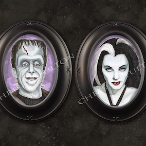 The Munsters Herman and Lily Munster Framed Art Print Set of 2 By Chris Oz Fulton Signed