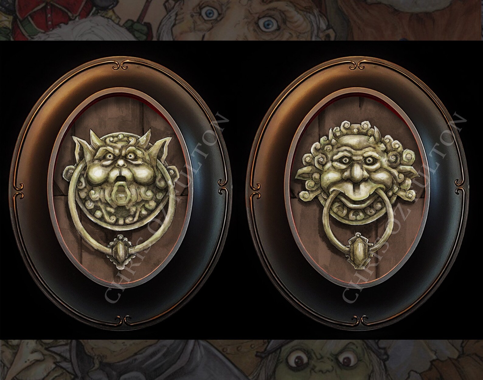 Labyrinth Door Knockers Framed Art Print Set of Two by Artist Etsy