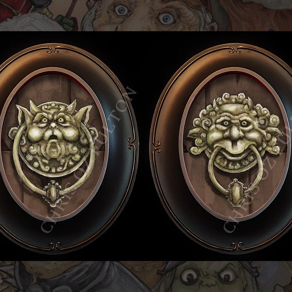 Labyrinth Door Knockers Framed Art Print Set of Two By Artist Chris Oz Fulton