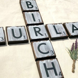 Small Scrabble Tiles , 3.5&quot; wood tile blocks, Gallery Wall Decor, Farmhouse Style Decor, Scrabble Tiles, Personalized Sign, Wood Letter